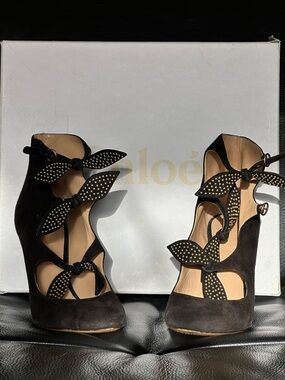 Black Suede Bow-Accent Ankle Boots